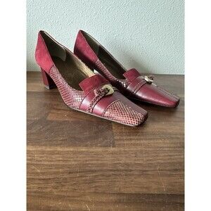 J Renee Leather Devita Shoes Womens Size 7 Square Toe Burgundy Patchwork Maroon